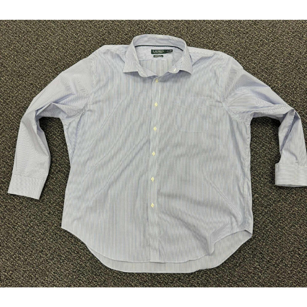 Lauren Ralph Lauren Striped Classic Fit Dress Shirt Men's 18 34/35 Blue Non-Iron